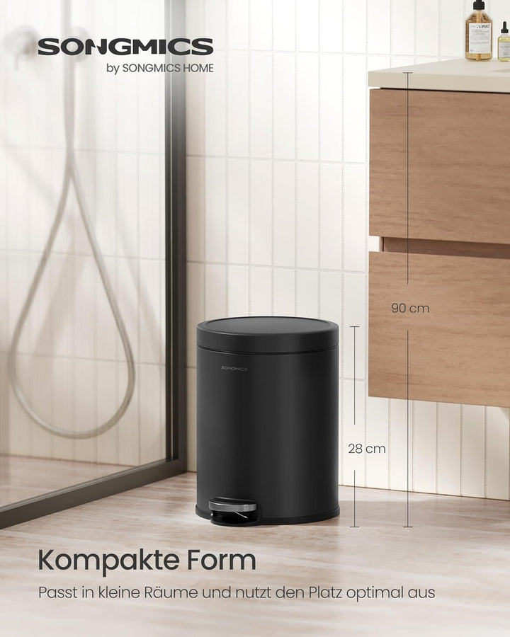 SONGMICS Kosmetikeimer, 6 Liter, Mülleimer Bad, mit Softclose-Deckel, Tretmülleimer, Stahl, für klei