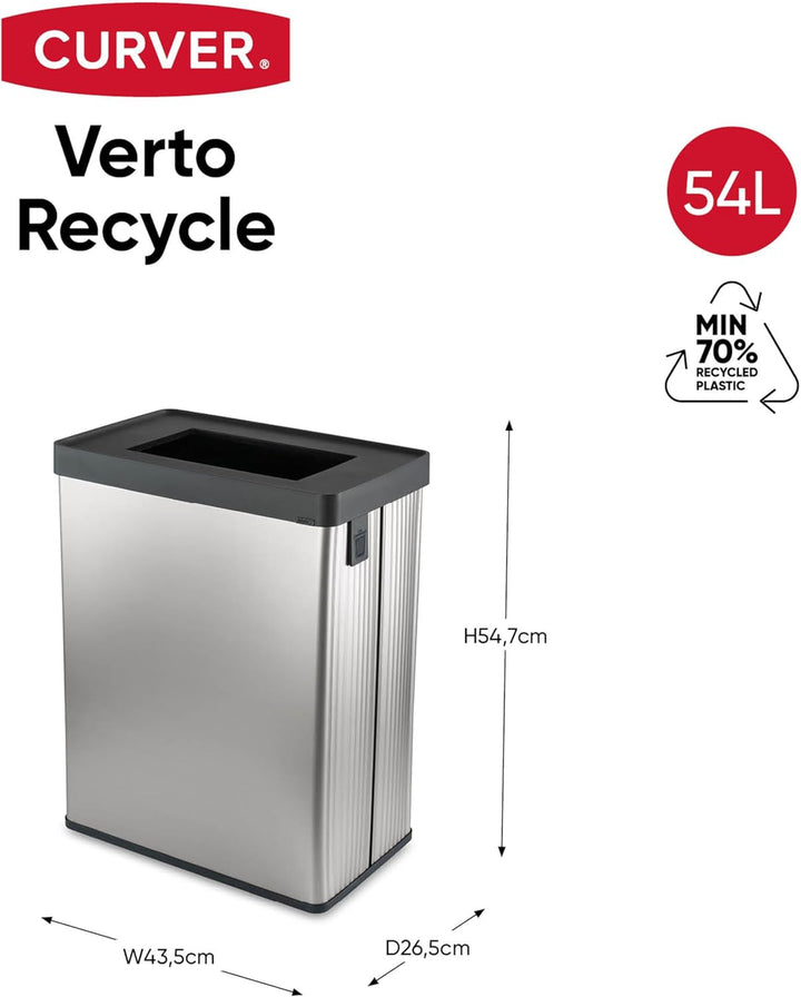 Curver Verto Recycle 54L Mülleimer für Küche, zwei Fächer, einfache Sortierung, offen, schlankes Des