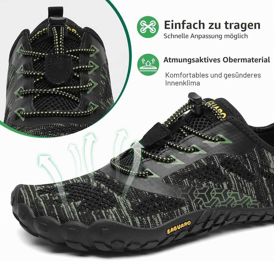 SAGUARO Unisex Barfussschuhe Outdoor Zehenschuhe Traillaufschuhe 47 EU Schwarzgrün, 47 EU Schwarzgrü