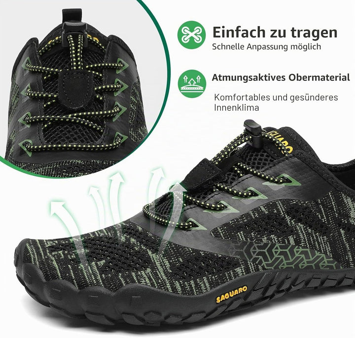 SAGUARO Unisex Barfussschuhe Outdoor Zehenschuhe Traillaufschuhe 47 EU Schwarzgrün, 47 EU Schwarzgrü