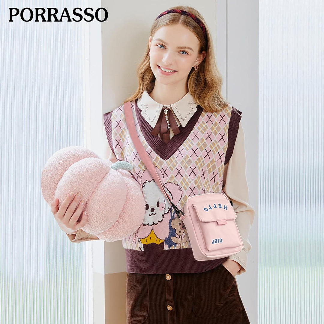 PORRASSO Casual Umhängetasche Mädchen Schultertasche Nylon Schulrachnzen Damen Messenger-Tasche Cros