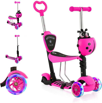 Kinder Roller mit abnehmbarem Sitz, blinkende LED-Räder, höhenverstellbarer 3-Rad-Tretroller mit Sch
