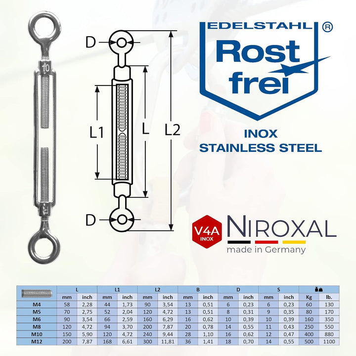 25 Stück Edelstahl Spannschloss mit zwei Ösen rostfrei aus V4A nach DIN 1480 1478 Seil-Spanner Öse-Ö