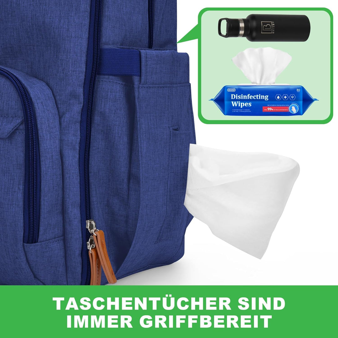 Brisby Wickelrucksack gross - Wickeltasche kinderwagen mit isoliertes Frontfach, Babytasche mit Wick