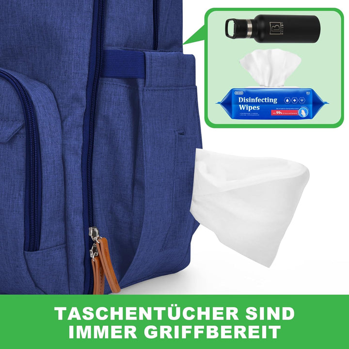 Brisby Wickelrucksack gross - Wickeltasche kinderwagen mit isoliertes Frontfach, Babytasche mit Wick
