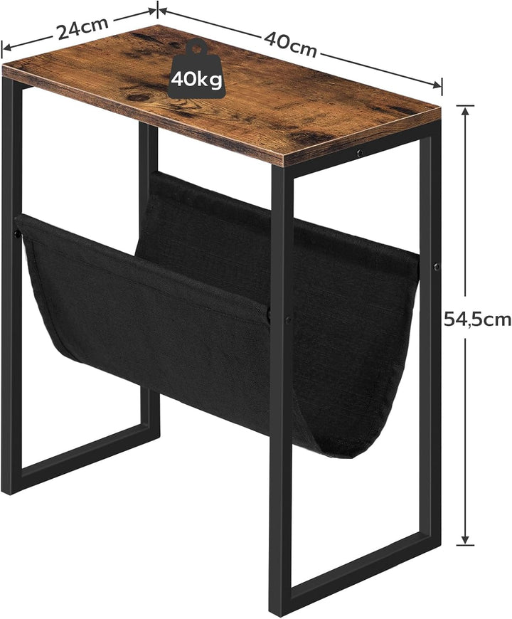 HOOBRO Beistelltisch Schmal, Nachttisch mit Zeitschriftenschlinge aus Stoff, Sofatisch Geeignet für