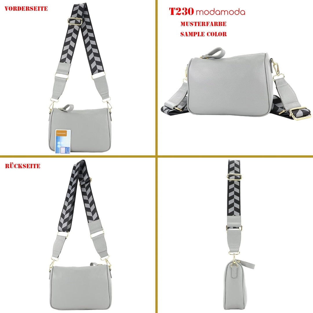 modamoda de - T230 - ital. Umhängetasche Klein Small aus Leder Saphirblau, Saphirblau
