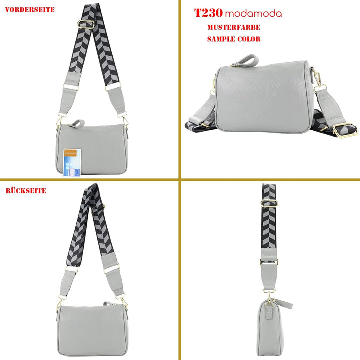 modamoda de - T230 - ital. Umhängetasche Klein Small aus Leder Schwarz, Schwarz