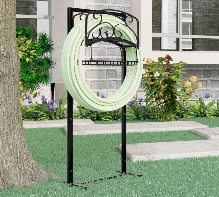 Kingson tragbare Gartenschlauchhalter mit Korb, robust, freistehender Stahlständer, hält 45 m Schlau