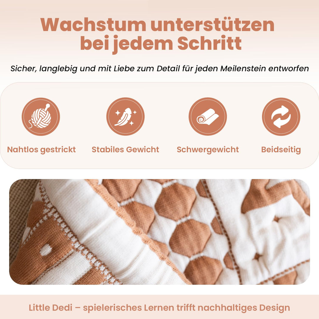 3D Krabbeldecke aus Bio-Baumwolle – GOTS Zertifiziert, 100x100 cm – Montessori Design, Beidseitig Nu