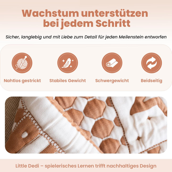 3D Krabbeldecke aus Bio-Baumwolle – GOTS Zertifiziert, 100x100 cm – Montessori Design, Beidseitig Nu
