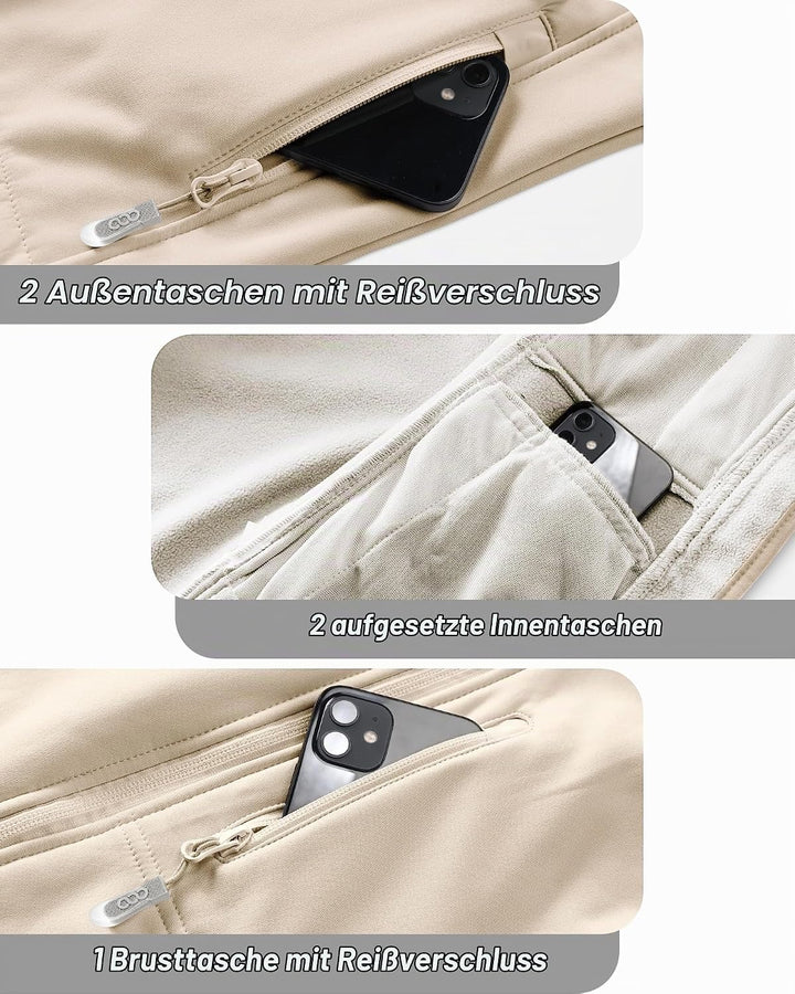 33,000ft Damen Softshell Westen mit Abnehmbare Kapuze Fleece Gefütterte Ärmellose Jacke Wasserdichte