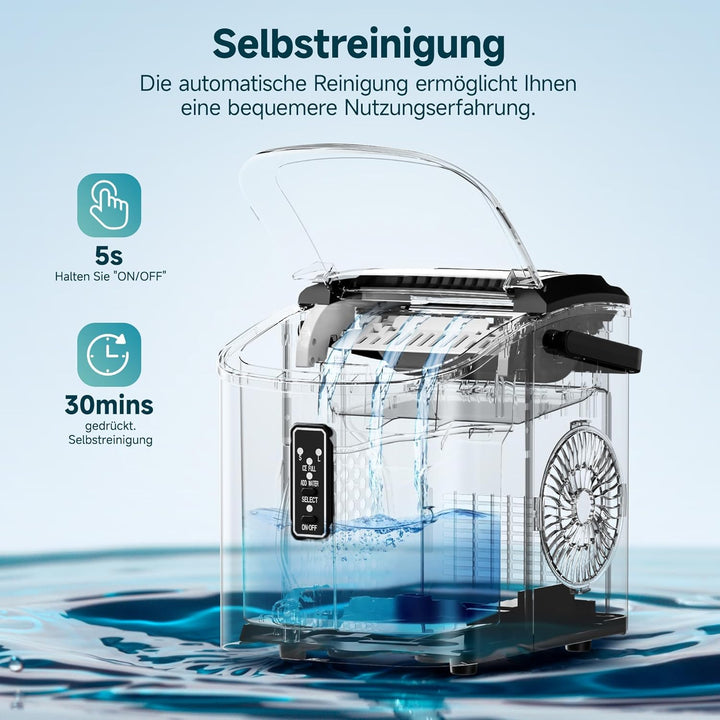 EUHOMY Eiswürfelmaschine Klein, 9 Würfel in 6 Minuten Bereit, 12 Kg/Day, Selbstreinigend, Tragbare E