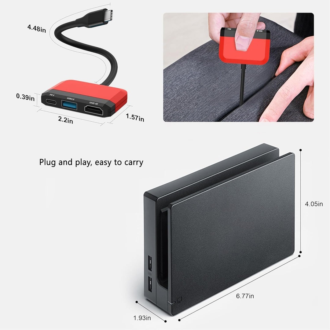 Switch TV Dock für Nintendo Switch/OLED, 3 in 1 Switch Portable Dock mit 4K HDMI, USB 3.0 Port, Type