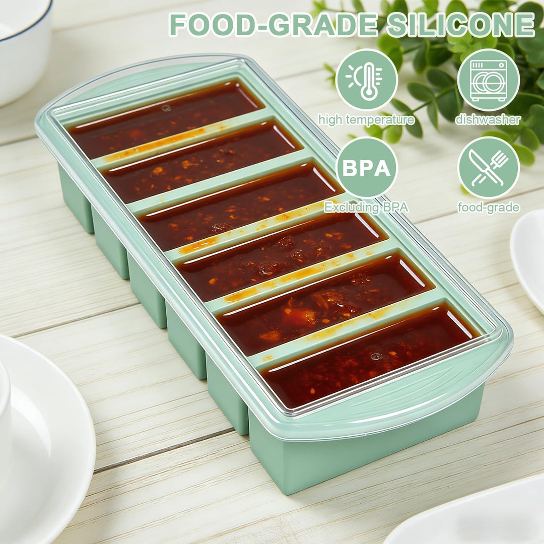 2 Stück Suppe Einfrieren Behälter 30,5x13.5x5.5 cm, 6 Löcher Extragrosse Silikon Gefrierform mit Dec