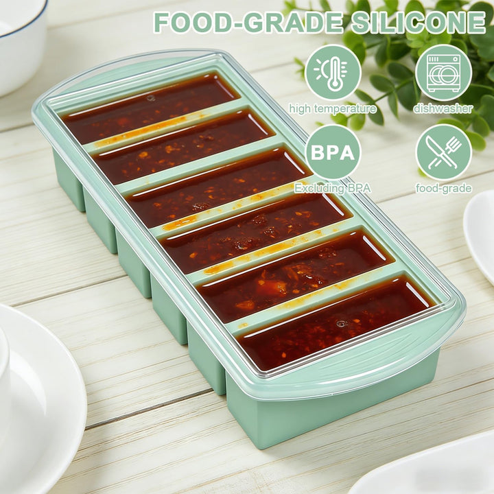 2 Stück Suppe Einfrieren Behälter 30,5x13.5x5.5 cm, 6 Löcher Extragrosse Silikon Gefrierform mit Dec