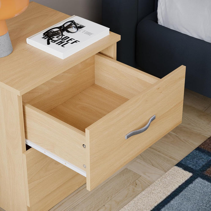 Vida Designs Nachttisch, Kiefer, 2 Schubladen mit Metallgriffen und -schienen, einzigartige Schublad