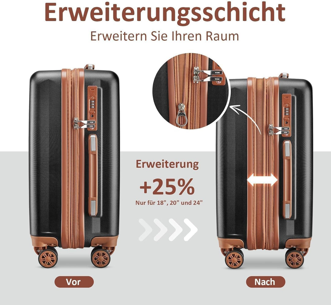 Joyway Koffer Handgepäck Kofferset 4 teilig, Hartschalen Reisekoffer mit Getränkehalter, 4 Rollen TS