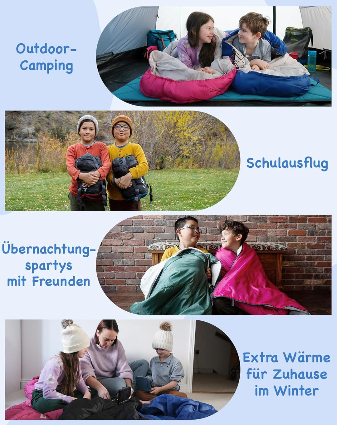 KingCamp Kinderschlafsack 3 Jahreszeiten Deckenschlafsack für Kinder 100-140cm Leicht Warm für Campi