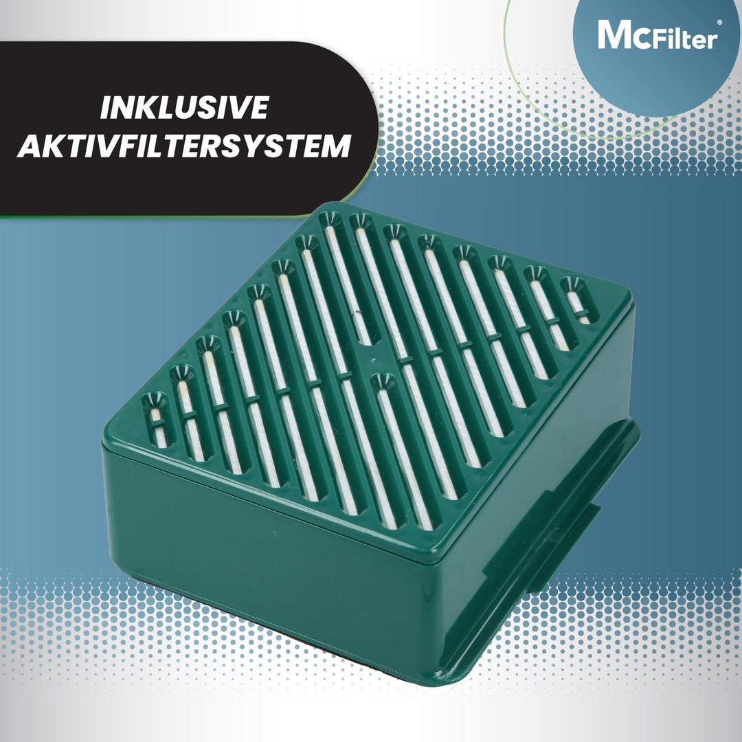 McFilter | 10 Staubsaugerbeutel + Aktivfiltersystem + Aktivkohlefilter geeignet für Vorwerk Tiger 25