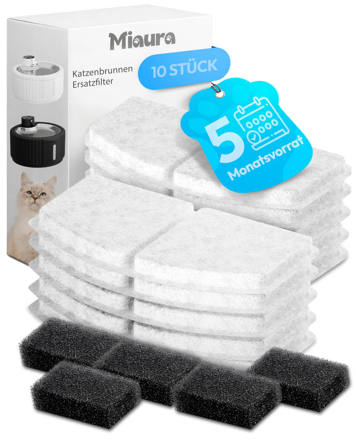 Miaura® 10er Pack Filter für Katzenbrunnen - Hochwertige Katzenbrunnen Filter für alle Miaura Katzen