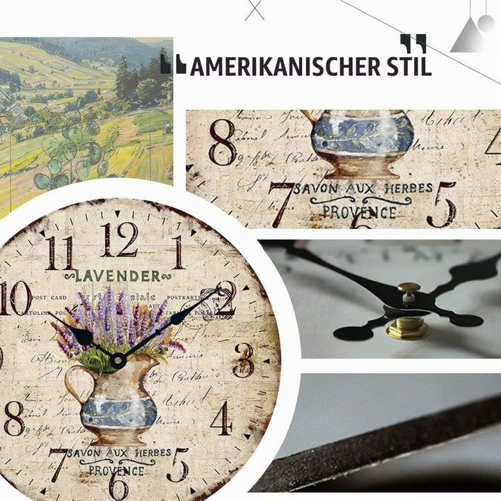 Wanduhr küchenuhr Vintage Shabby CHIC Antik Nostalgie Rustikale Quarzuhr aus MDF mit lautlosem Uhrwe