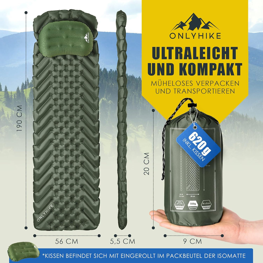 Isomatte Ultraleicht [gratis Camping Kissen] I Outdoor Camping Matratze I rutschfeste Matte mit Schl