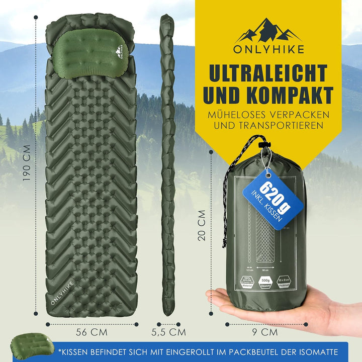 Isomatte Ultraleicht [gratis Camping Kissen] I Outdoor Camping Matratze I rutschfeste Matte mit Schl