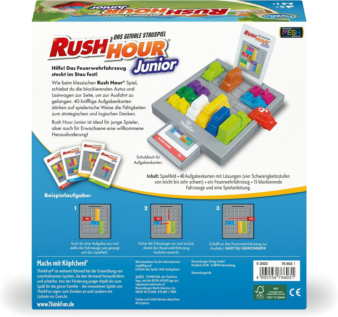 ThinkFun 76603 - Rush Hour Junior - Das bekannte Logikspiel für Kinder ab 5 Jahren. Das Stauspiel fü