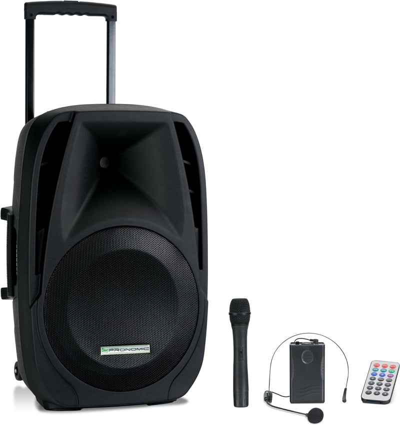 Pronomic PH15AW Akku-Aktivbox 15" (Trolley Box, 15" Speaker, 100 Watt (RMS), 5 Stunden Laufzeit, Blu