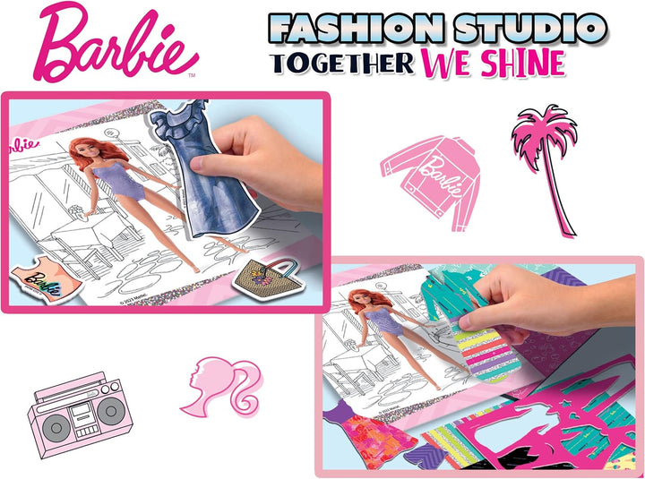 Lisciani - BARBIE - Skizzenbuch Set Wir Glänzen - Modestudio - Models zum Anziehen - Kreatives Spiel
