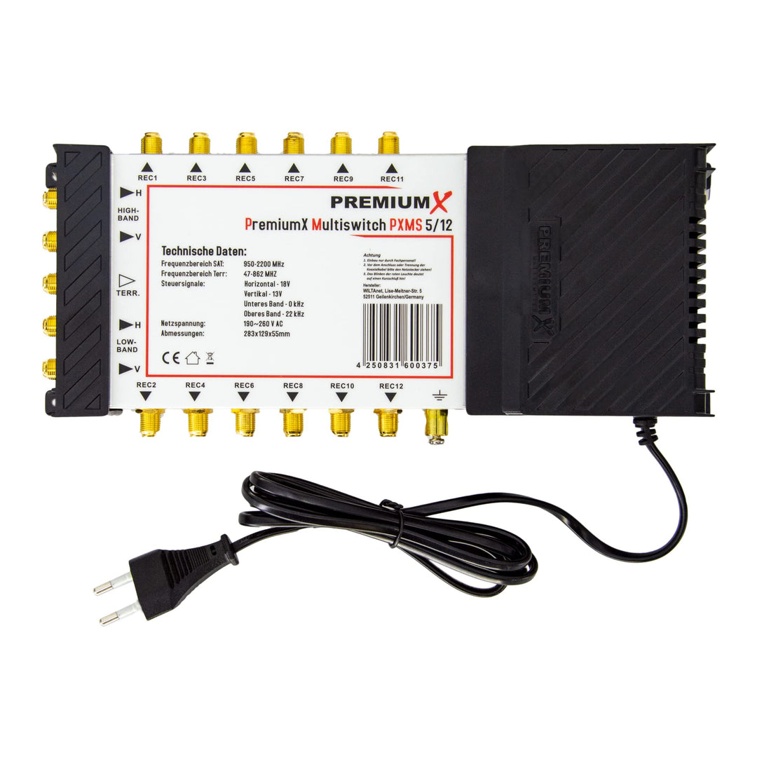 Premium X PXMS 5/12 Multischalter mit Netzteil Multiswitch 1 SAT bis 12 Teilnehmer Satverteiler Digi