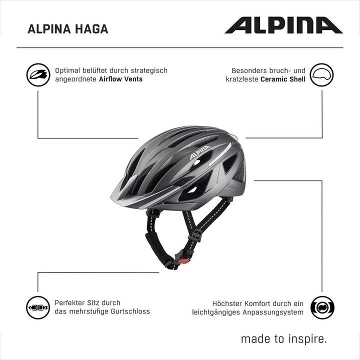 ALPINA HAGA - Stossabsorbierender, Sicherer & Optimal Anpassbarer Urban Fahrradhelm Mit Integriertem