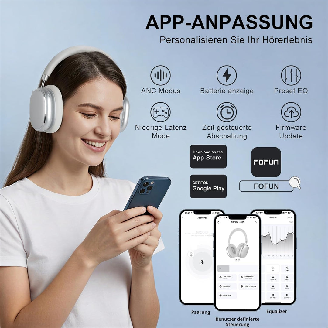 FOFUN NC95 Hybrid Noise Cancelling Kopfhörer mit Drehknopf,Over-Ear Kopfhörer Kabellos Bluetooth,Tra