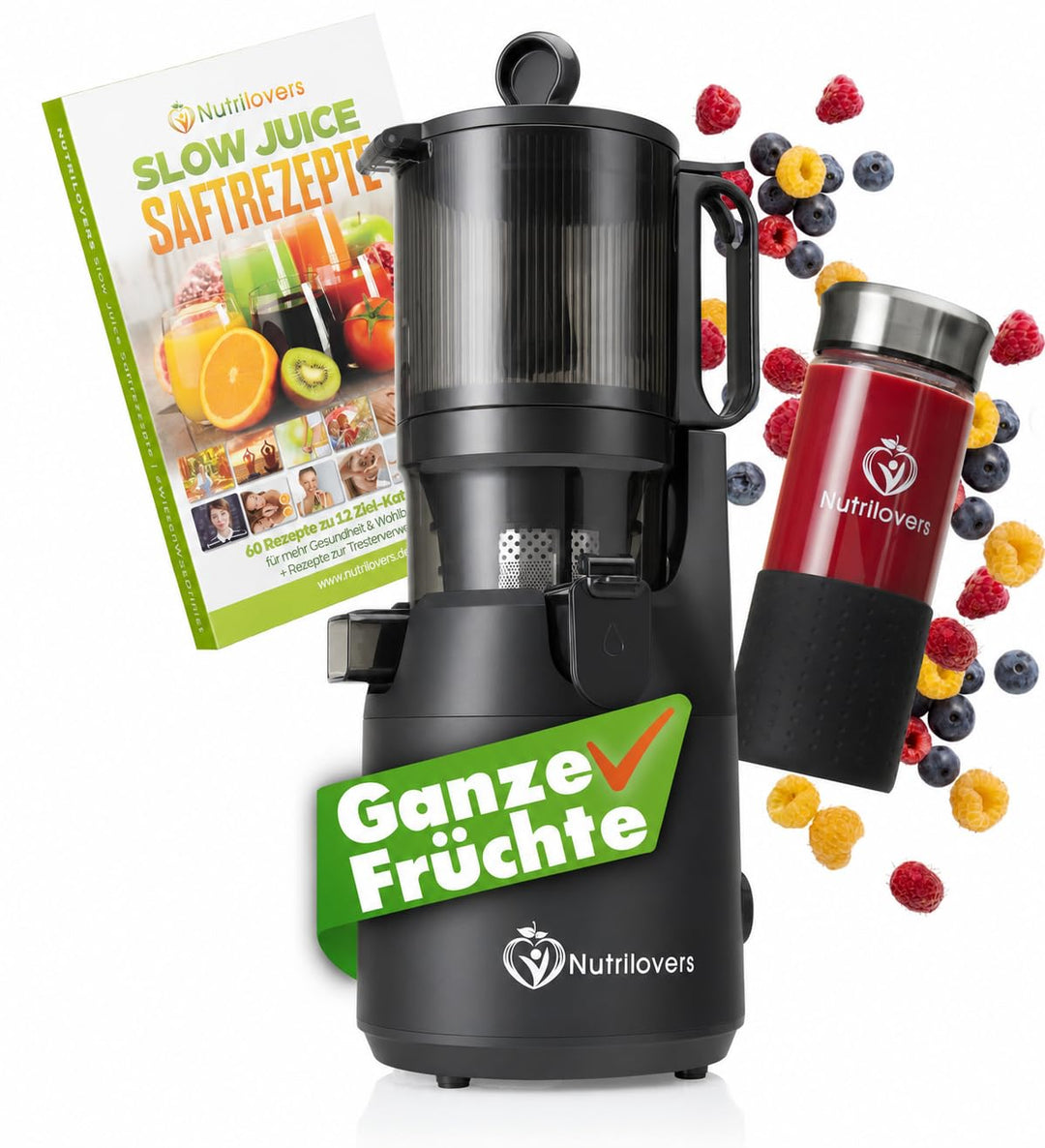 Nutrilovers Slow Juicer NUTRI-PRESS MAX Ganze Früchte entsaften Entsafter | 135 mm XXL-Einwurf, BPA-