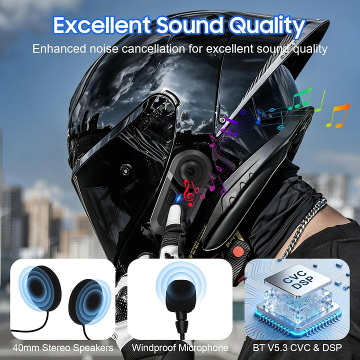 Motorrad Bluetooth Headset, Motorradhelm Headset mit Sprachassistent, Helm Headset Kommunikationssys