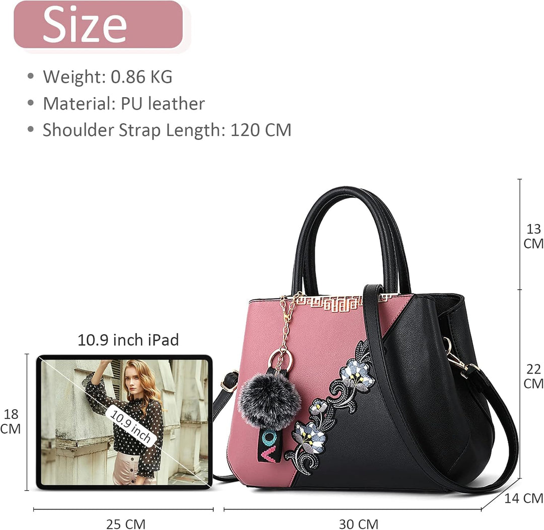 DIRRONA Damen Handtasche Mode Blumenmuster Schulterbeutel Grosse Kapazität Umhängetasche Casual Reis