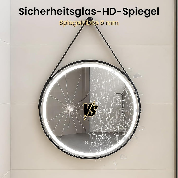 LED Spiegel Bad mit Beleuchtung 60cm Rund – Touch-Schalter, Beschlagfrei, Dimmbar – Badezimmerspiege