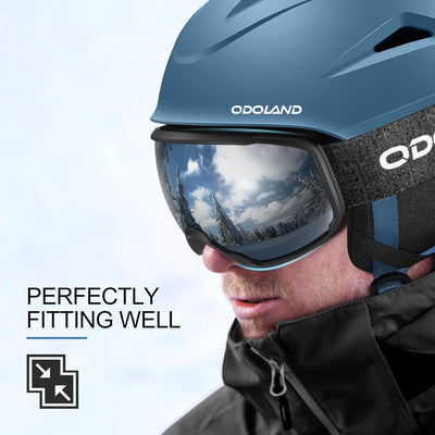 Odoland Skihelm mit Skibrille für Skifahren und Snowboard, Einstellbare Grössenverstellbar, mit Ohre