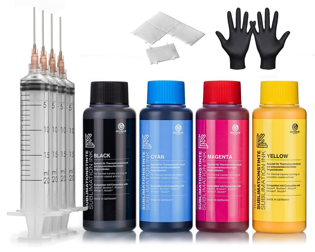 OCTOPUS 4x 500 ml Sublimationstinte CMYK für Textildruck, Transferdruck, Sublimation Ink kompatibel