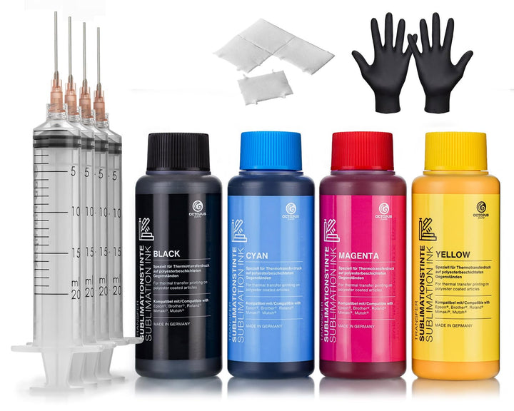 OCTOPUS 4x 500 ml Sublimationstinte CMYK für Textildruck, Transferdruck, Sublimation Ink kompatibel
