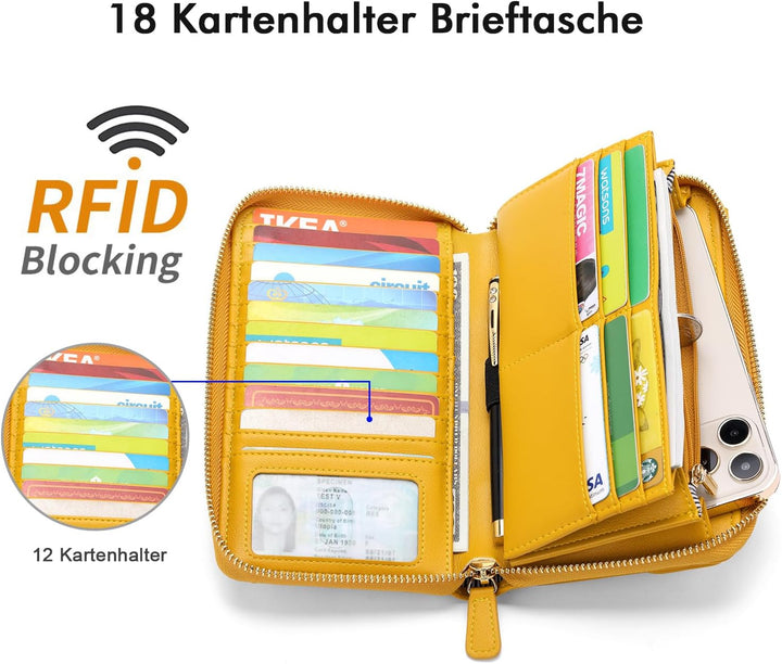 nuoku Geldbörse Damen mit RFID, Kleine Portemonnaie Damen mit Kreditkarten Etuis, Handytasche zum Um