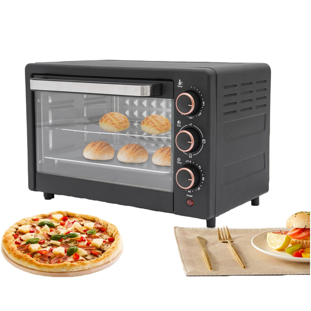 22L Minibackofen, Klein mini Backofen mit Umluft, 60 Min Timer, Temperaturen von 120°C-250°C, Ist sp