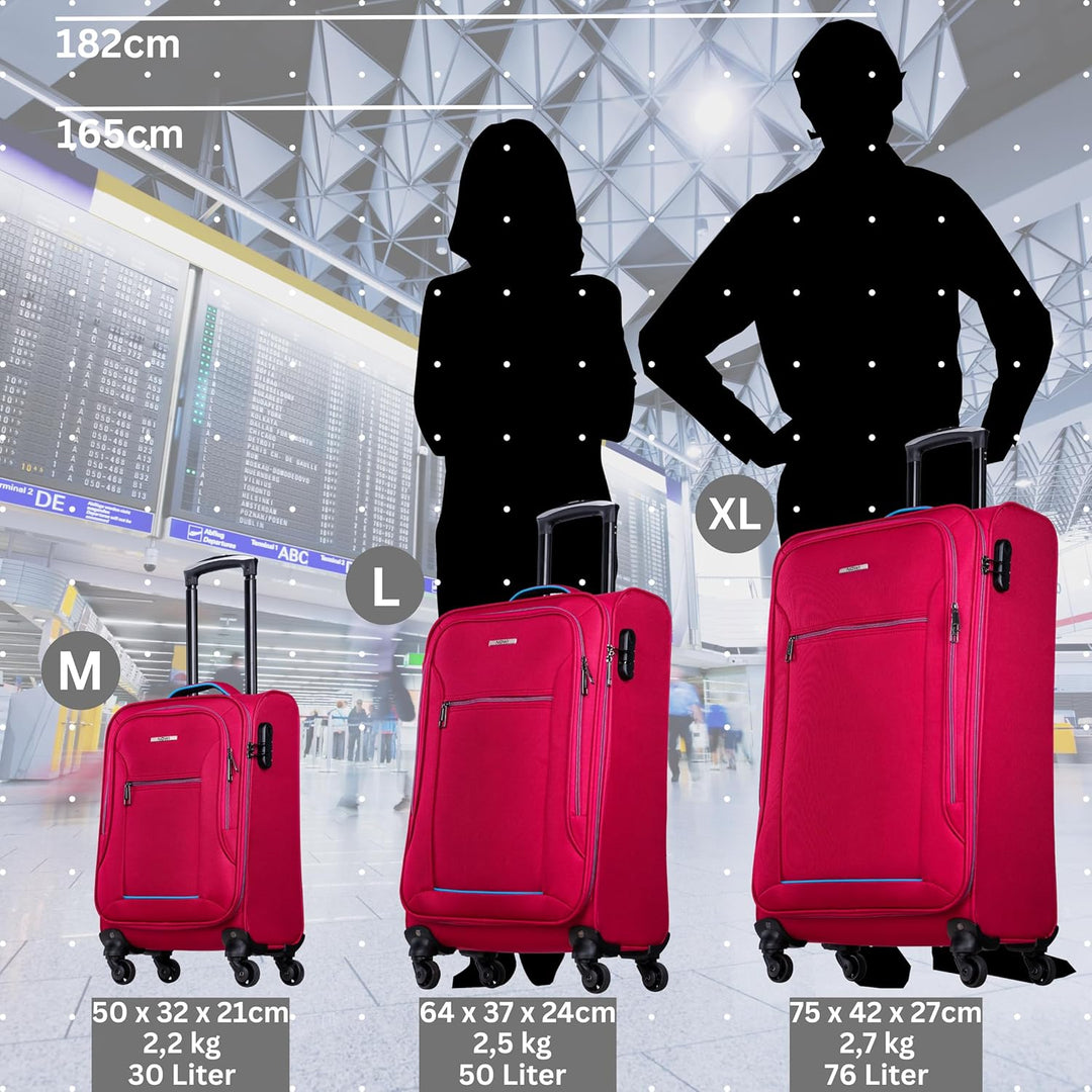 NOWI Sevilla Weichschalen Trolley M – Leichter Stoff Koffer 30L mit 4 Rollen & Zahlenschloss | Handg