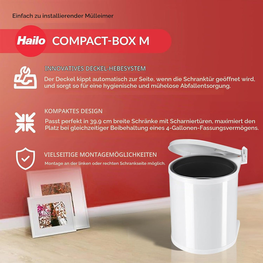 Hailo CompactBox M Abfallsammler - Einbau Swing Mülleimer aus Stahlblech, Farbe weiss für Küche und