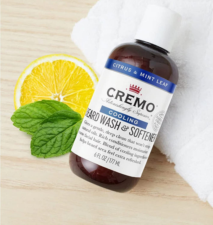 CREMO - Beard Wash & Softener For Men | Cooling Citrus & Mint Leaf | 177ml, Beard Wash
