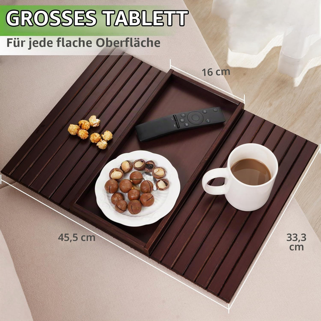 GEHE Natural Bamboo Sofa Arm Tray, Sofa Tray Table for Couch, Sofa Armrest Tray Table Anti-Slip Sofa