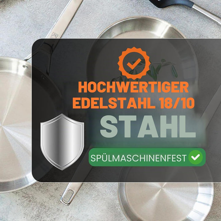 BRA Signature | Set mit 2 Bratpfannen 24-26, professioneller Edelstahl 18/10 ohne Antihaftbeschichtu