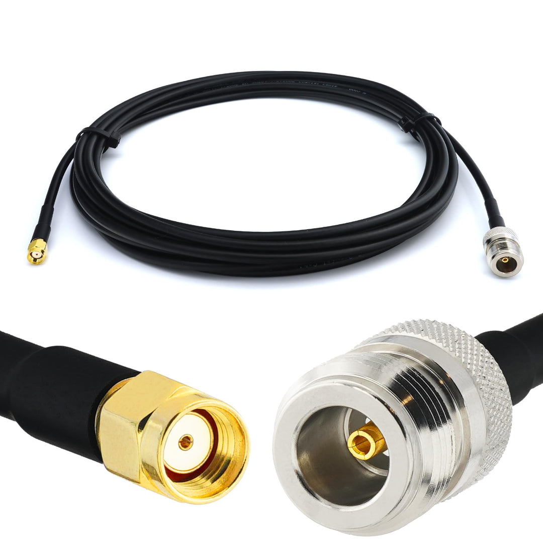 5m RP-SMA Stecker auf N Buchse RG58 Koaxialkabel — 5 Meter Verlustarmes Antennenkabel 50 Ohm Verläng