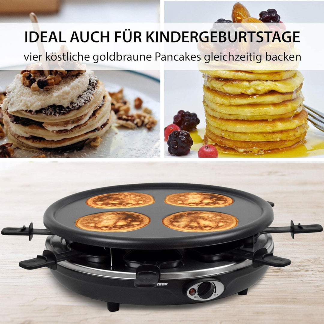 Syntrox Germany RAC-1350W-Waadt 4 in 1 Raclette Grill Fondue Heisser Stein für 8 Personen, Edelstahl